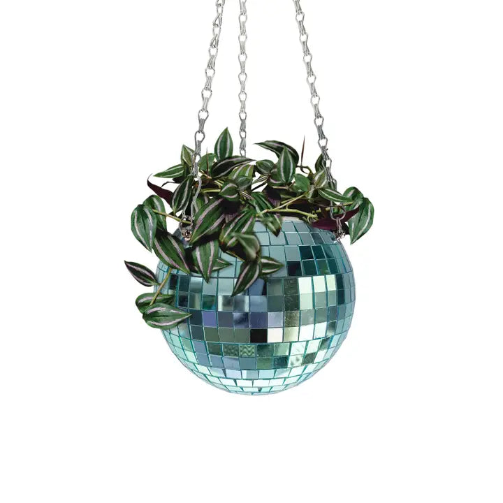 Disco Ball Hanging Planter - Blue (6in)