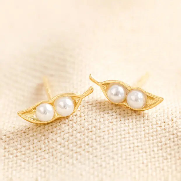 Pearl Two Peas in A Pod Stud Earrings in Gold