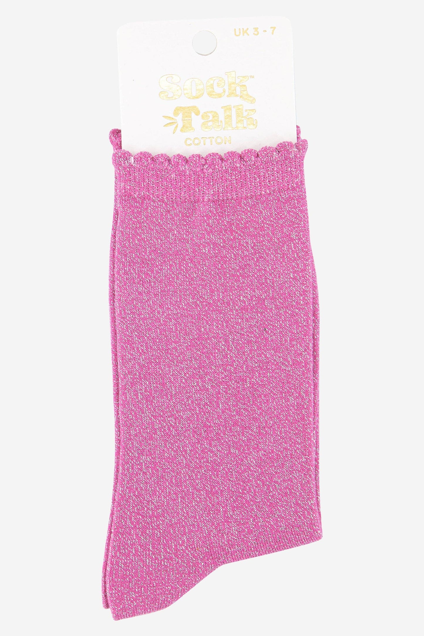 Cotton Glitter Ankle Socks in Pink with Scalloped Top