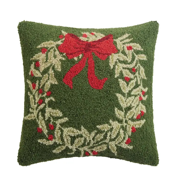 Festive Holiday Wreath Green Hook Cushion
