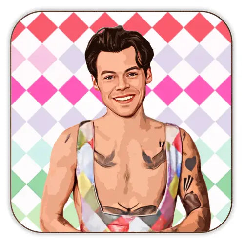 Square Coaster - Rainbow Check Harry Styles (Glass or Cork)