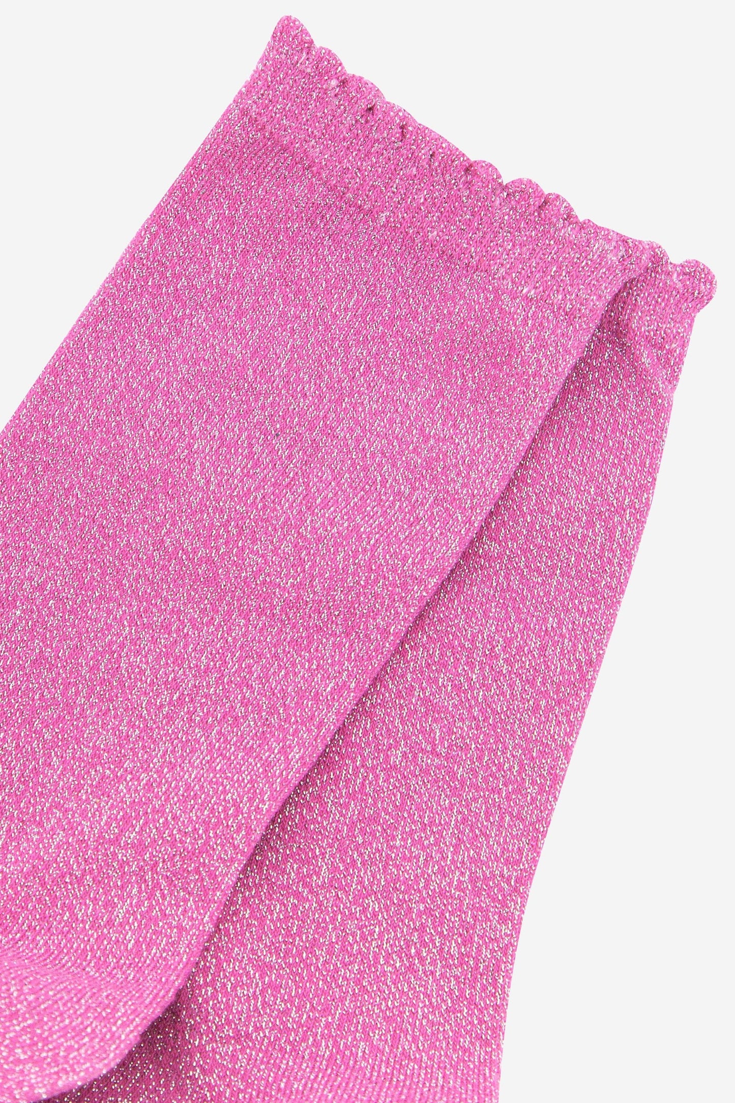 Cotton Glitter Ankle Socks in Pink with Scalloped Top