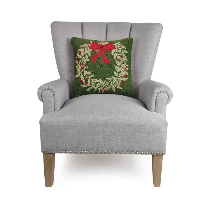 Festive Holiday Wreath Green Hook Cushion