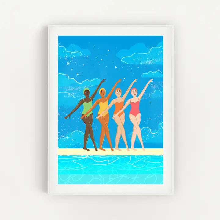 Synchronised Swimmers Illustrated A4 Art Print