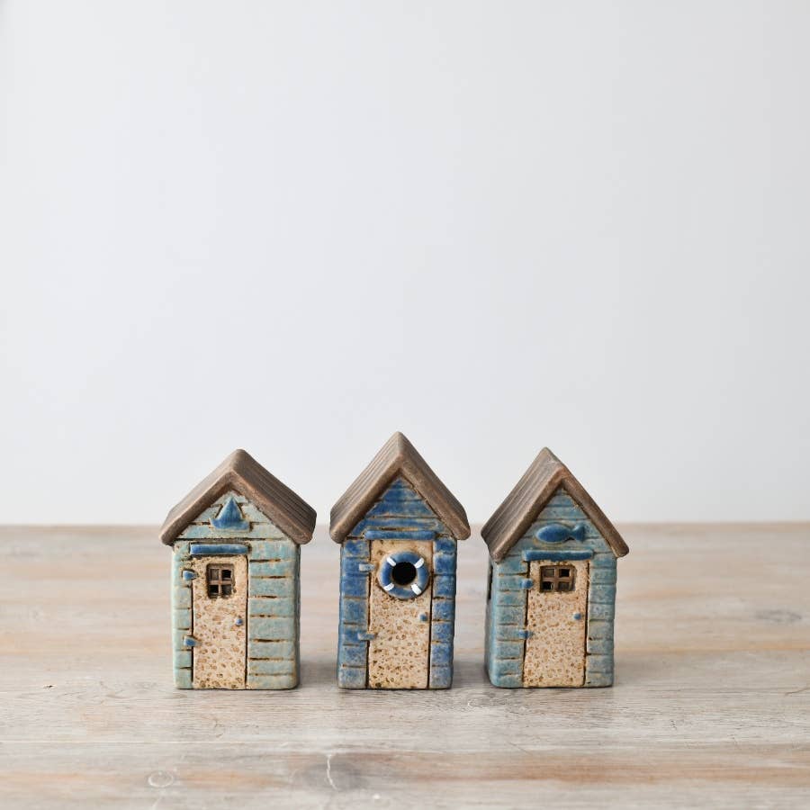 Ceramic LED Speckled Blue Beach Hut - 11.7cm