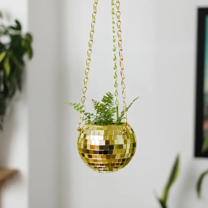Disco Ball Hanging Planter - 4 Inches - Gold
