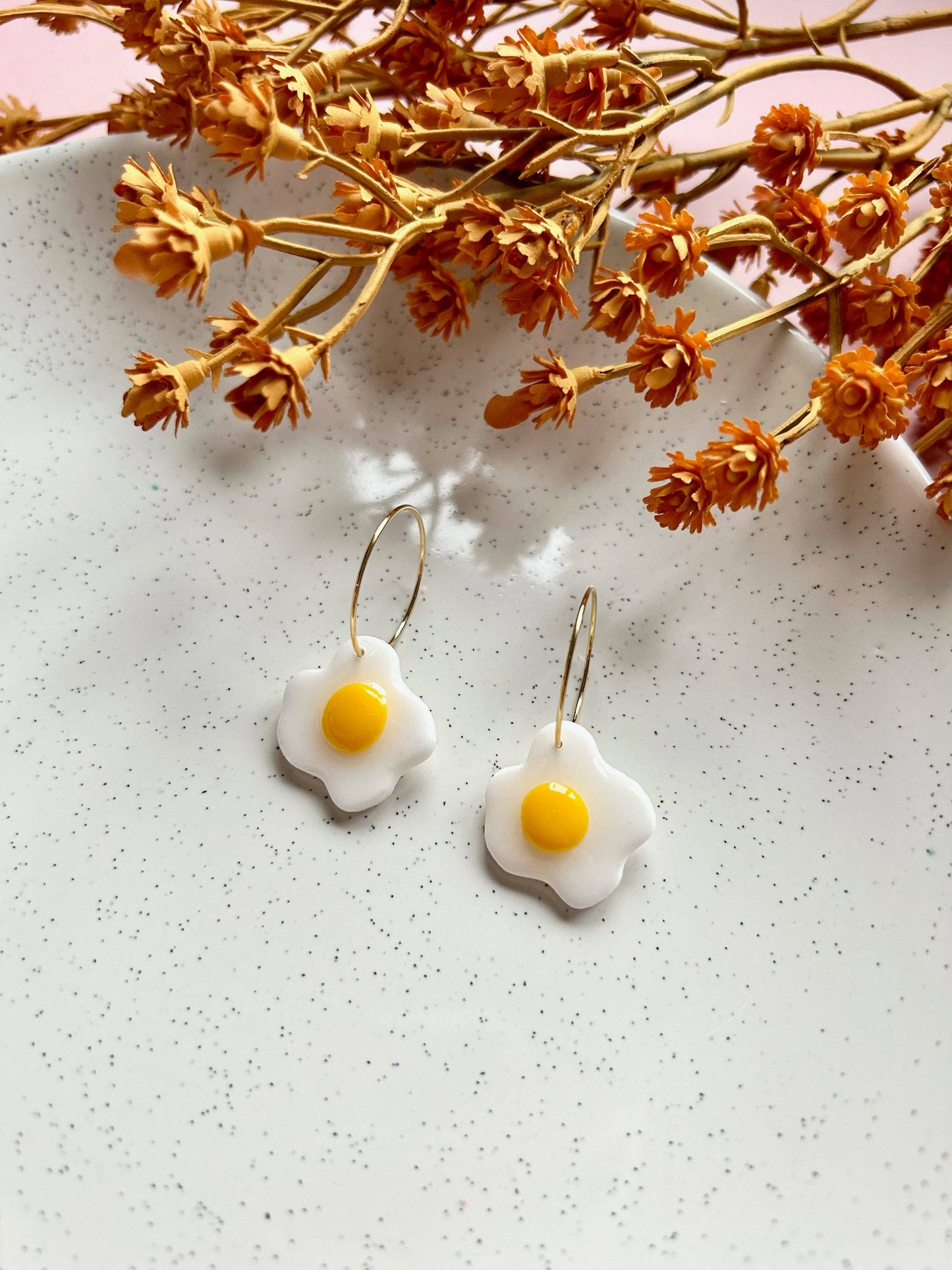 Fried Egg Hoops - Polymer Clay Earrings