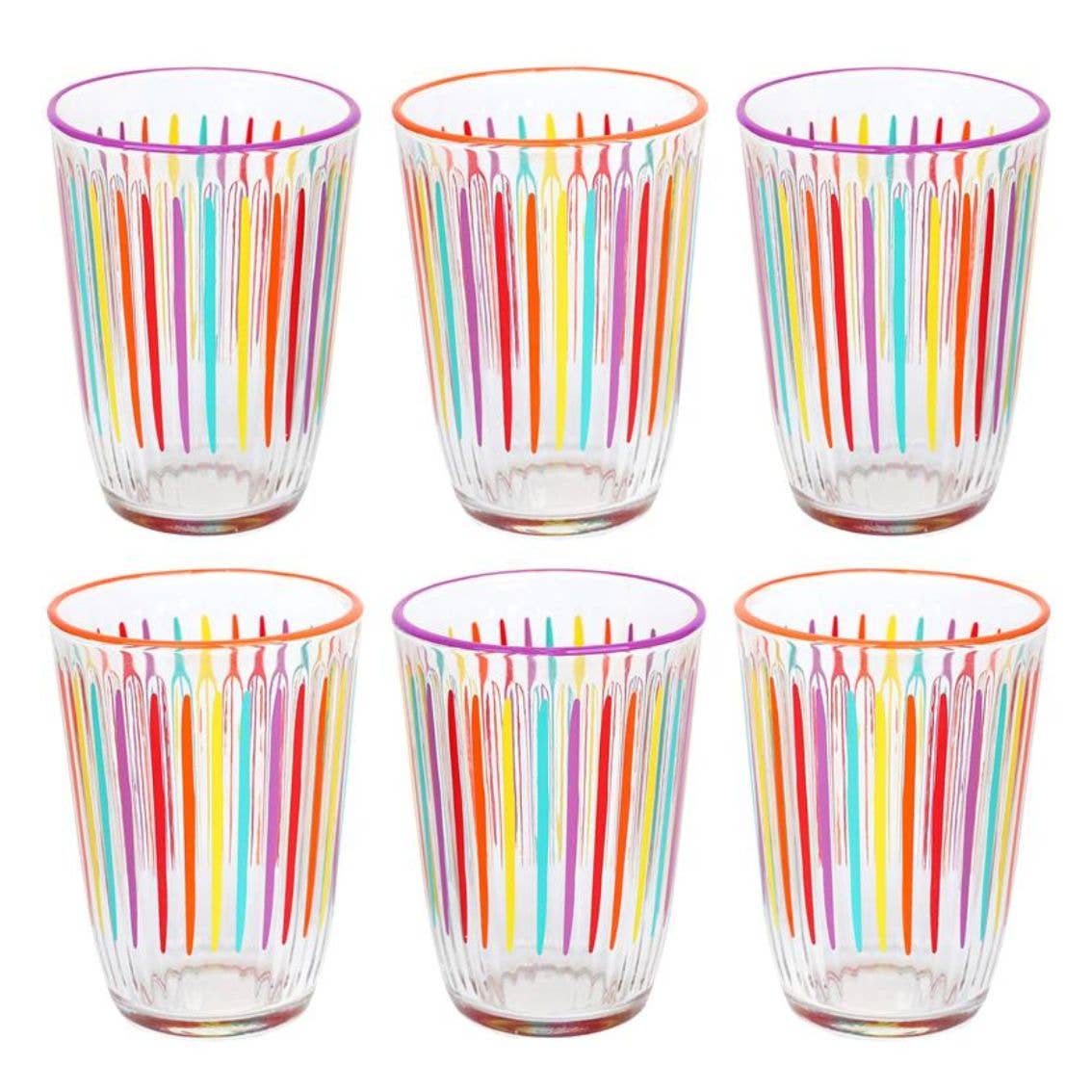Bright Multi-Coloured Striped Tall Glass Tumblers | Summer |