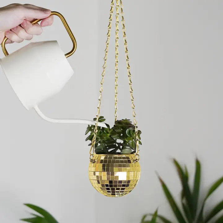 Disco Ball Hanging Planter - 4 Inches - Gold