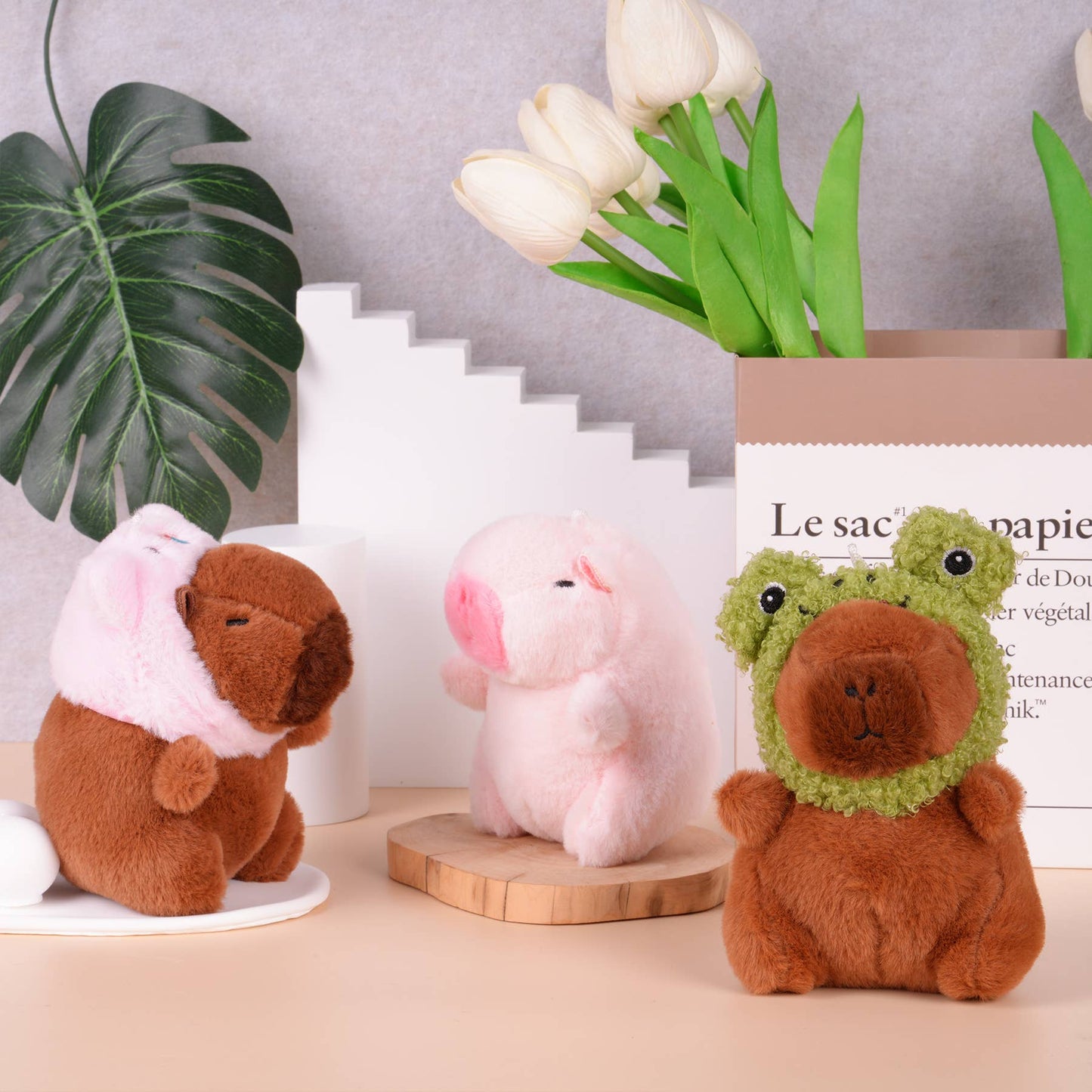 Cute Capybara Pink Plush Keychain