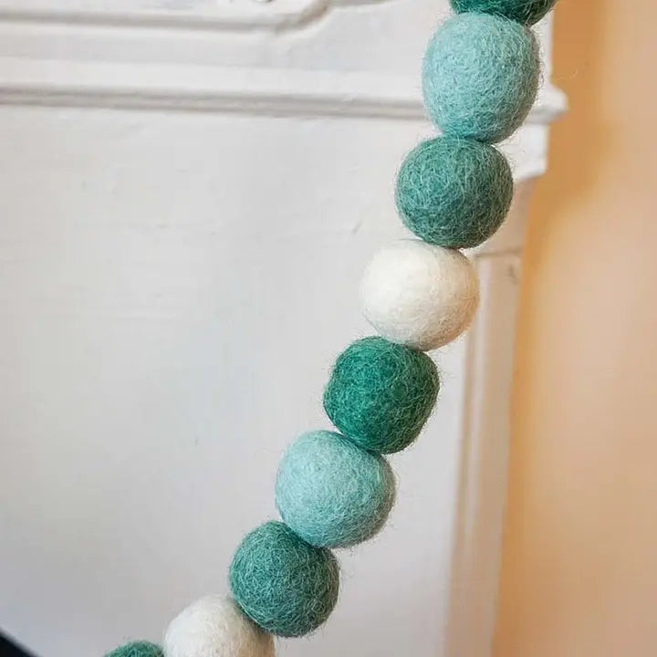 Hand Felted Ball Garland - Greens