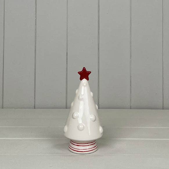 Ceramic Christmas Tree With Red Stripes and a Star