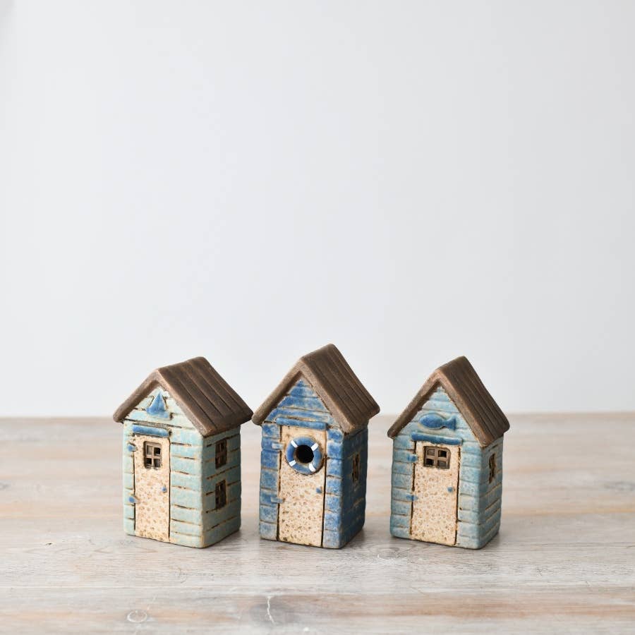 Ceramic LED Speckled Blue Beach Hut - 11.7cm