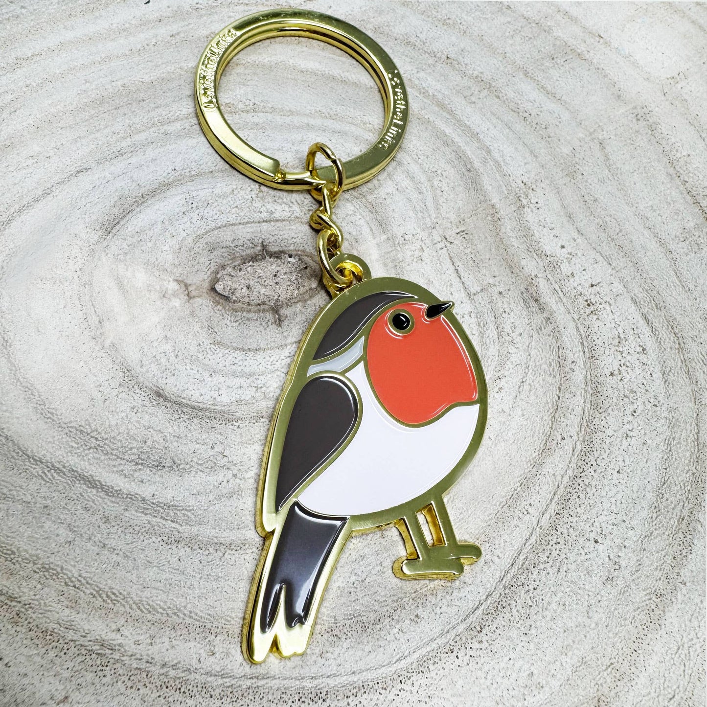 Beautiful Robin Enamel and Metal Keyring