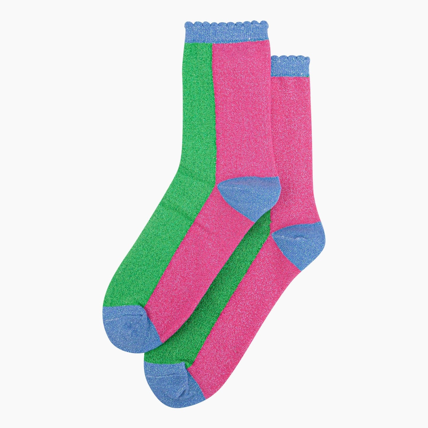 Women's Glitter Socks - Lime/Hot Pink Colour Block