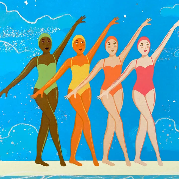 Synchronised Swimmers Illustrated A4 Art Print