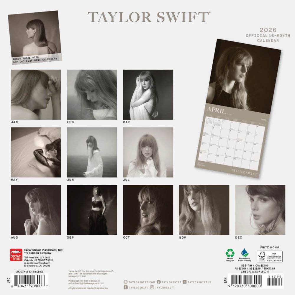 Taylor Swift 2026 Square Calendar