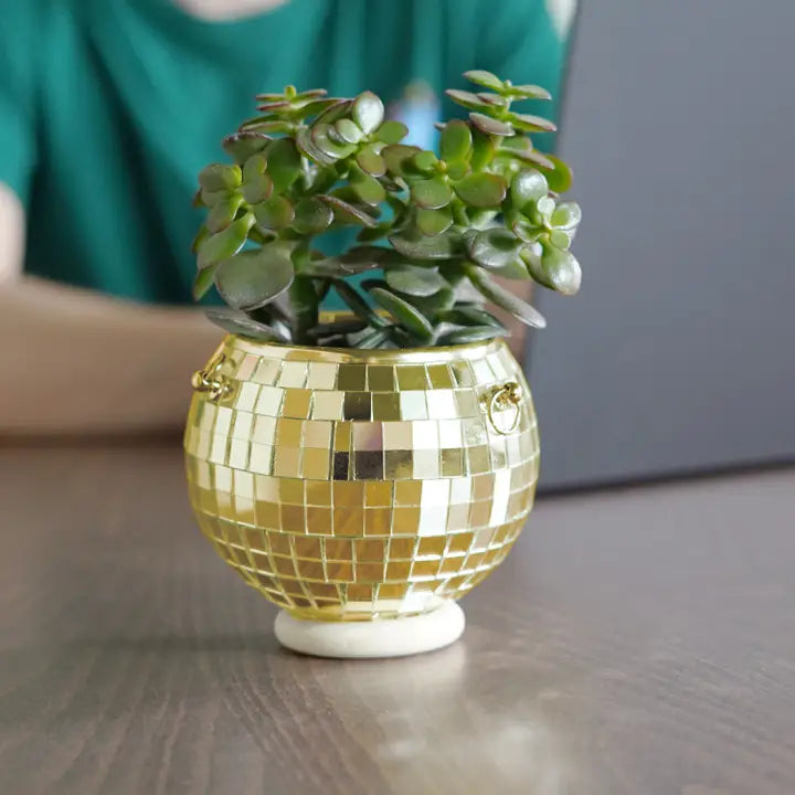 Disco Ball Hanging Planter - 4 Inches - Gold
