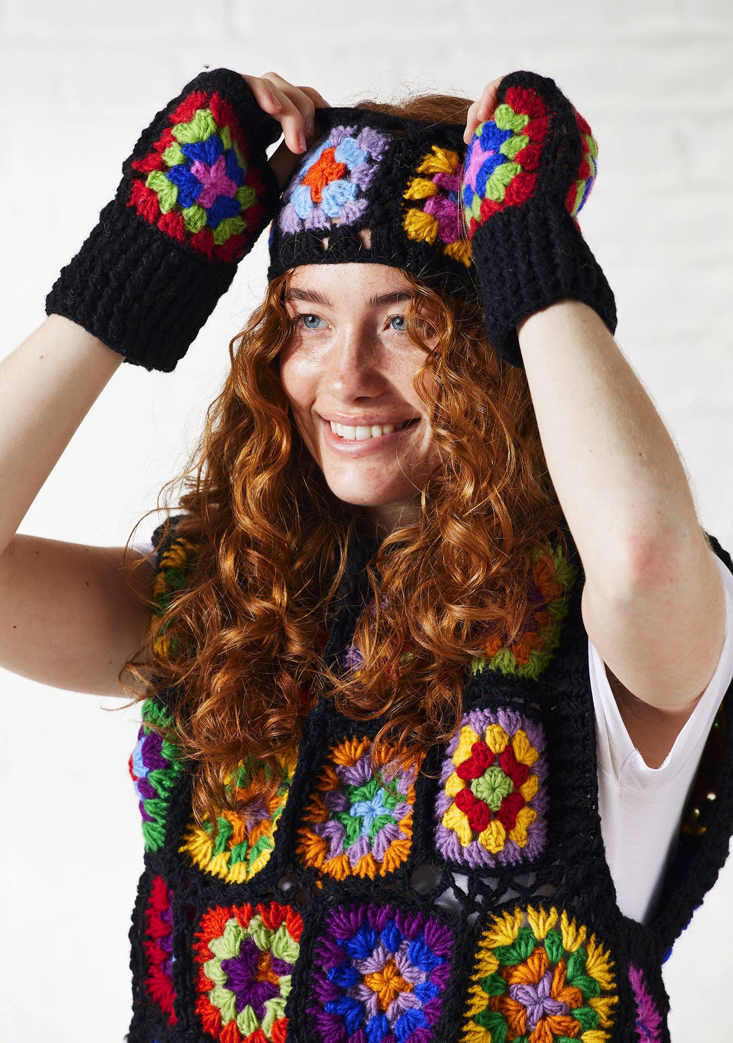 Cream Crochet Rainbow Hand Warmers