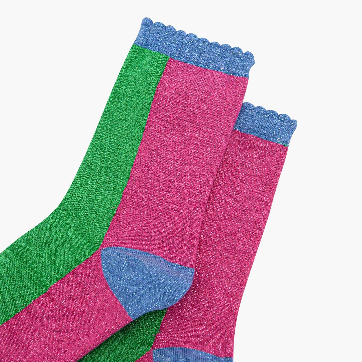 Women's Glitter Socks - Lime/Hot Pink Colour Block