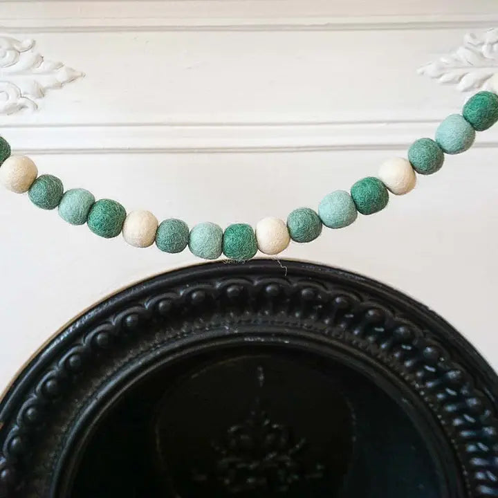 Hand Felted Ball Garland - Greens