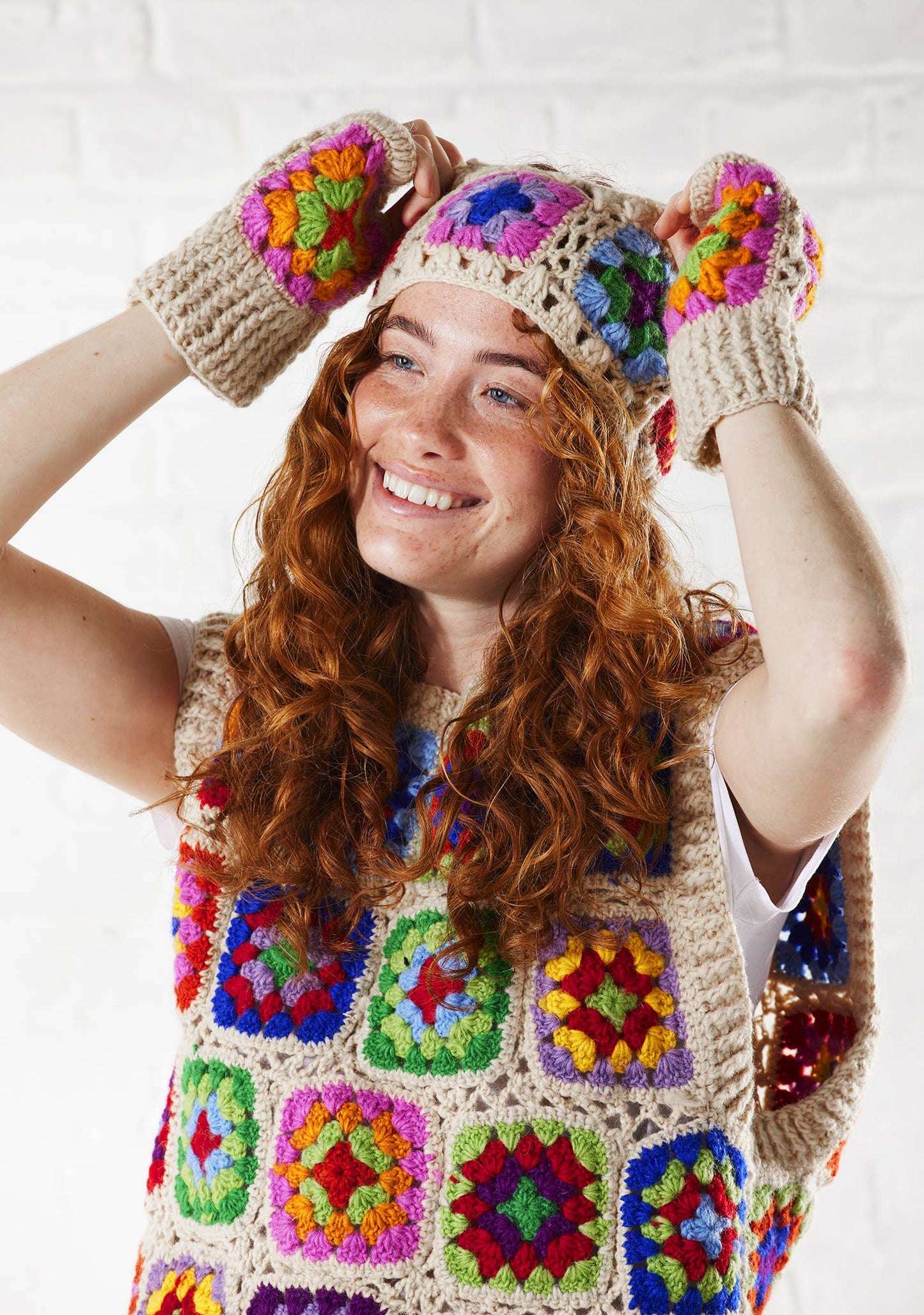 Cream Crochet Rainbow Hand Warmers