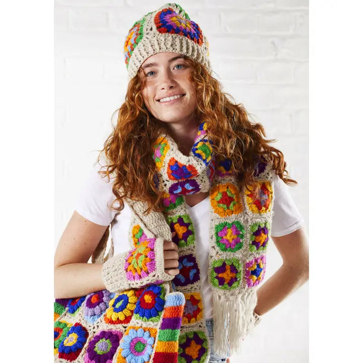 Crochet Rainbow Beanie - Cream