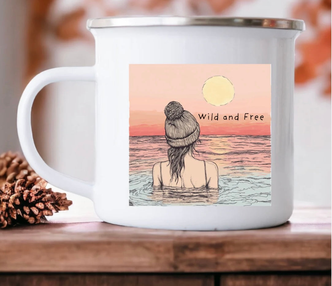 Wild Swimming ‘Wild and Free’ Sunset Enamel Mug