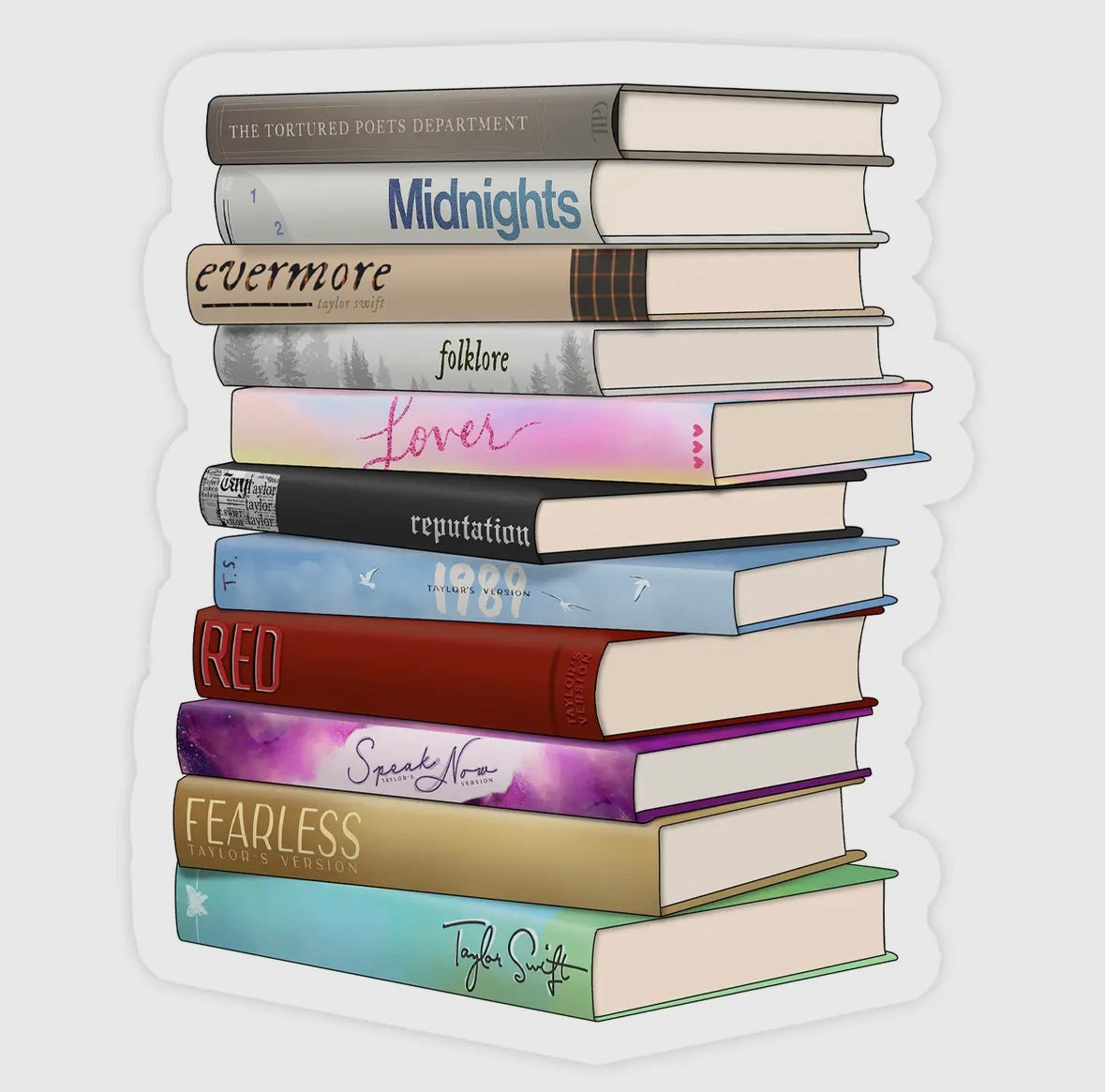 Taylor Swift Vinyl Sticker - Book Stack - Albums (Inc TTPD)