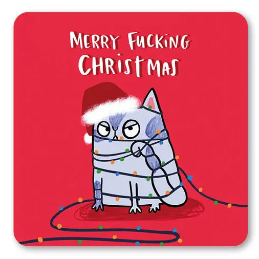 Merry Christmas Funny Rude Cat Coaster