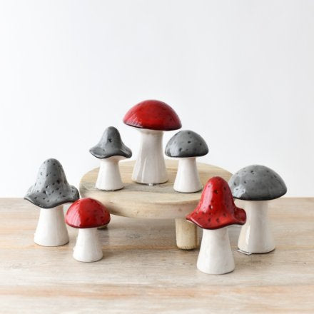 RED GLAZED CERAMIC MUSHROOM 13CM