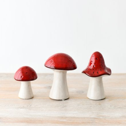 RED GLAZED CERAMIC MUSHROOM 13CM