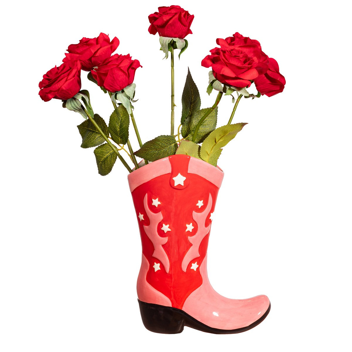 Ceramic Cowboy Boot Vase - Red