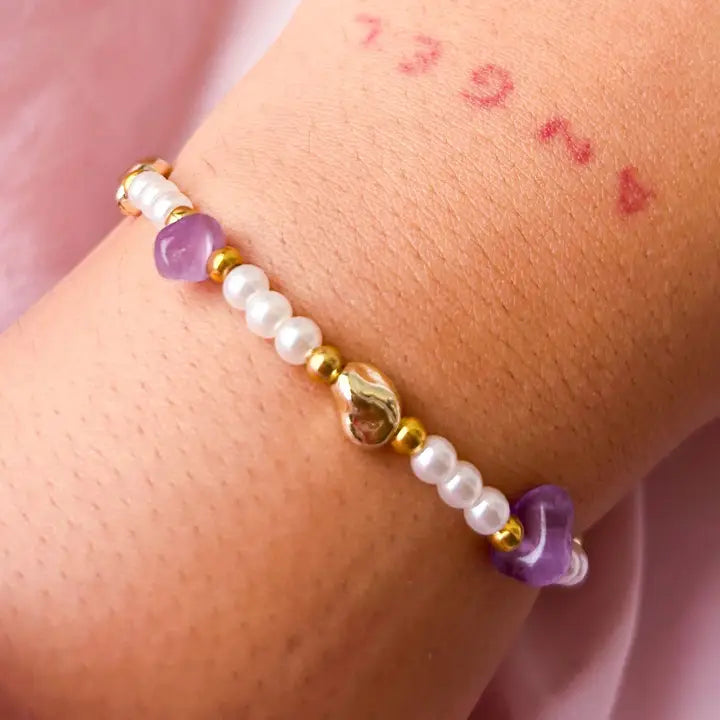 Pearl & Crystal Bracelet - Gold Amazonite