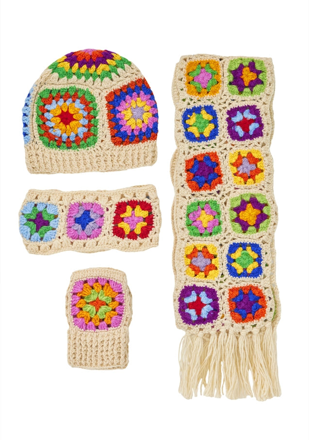 Cream Crochet Rainbow Hand Warmers