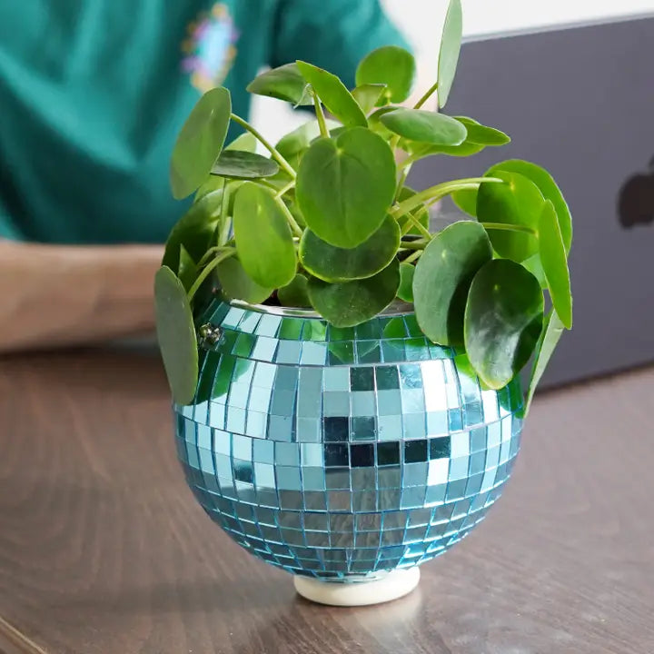 Disco Ball Hanging Planter - Blue (6in)