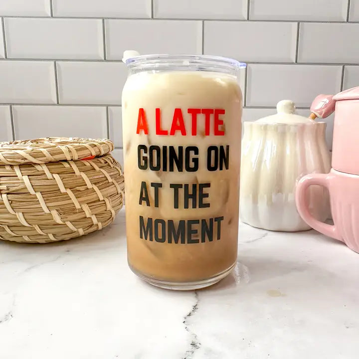 A Latte Going On Libbey Glass Beer Can/Iced Coffee Glass - No Lid