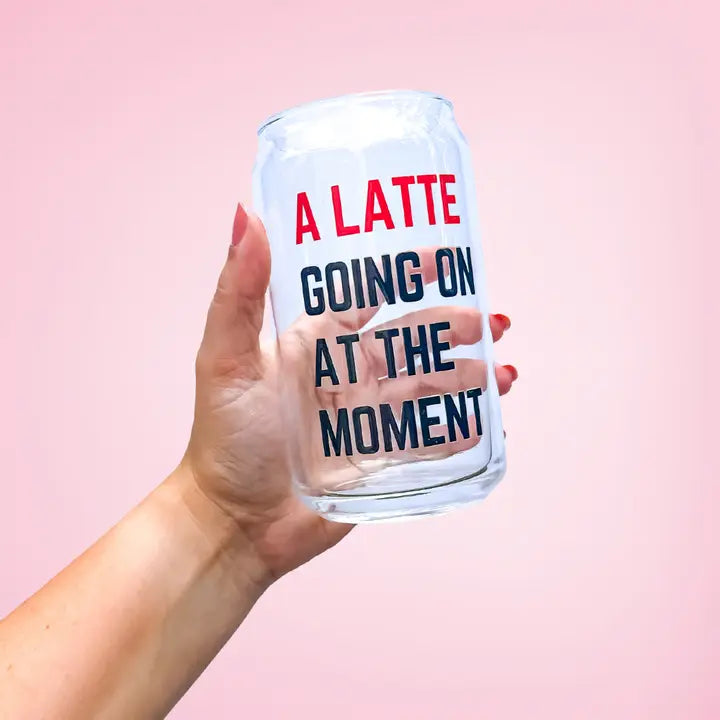 A Latte Going On Libbey Glass Beer Can/Iced Coffee Glass - No Lid
