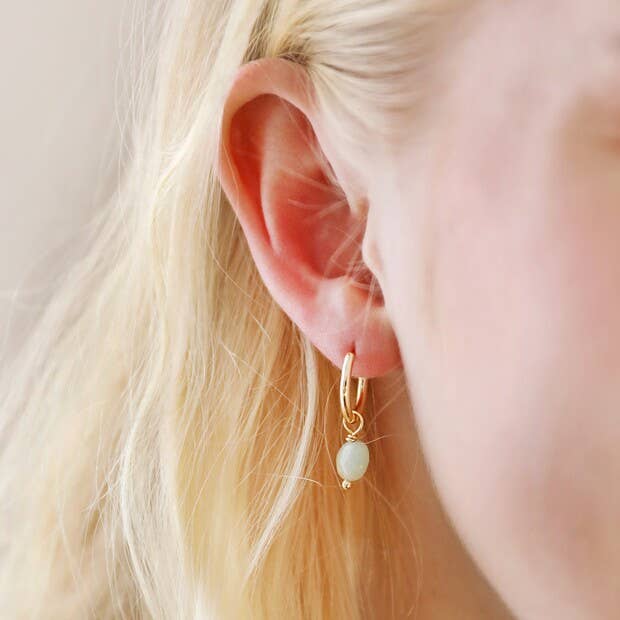 Amazonite Stone Hoop Earrings in Gold