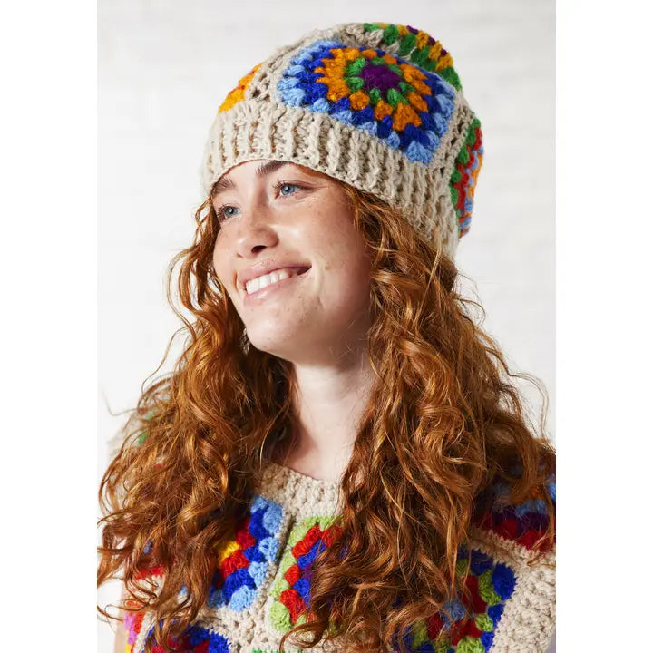 Crochet Rainbow Beanie - Cream