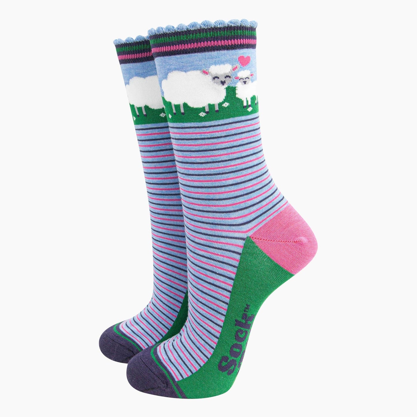 Women's Bamboo Socks - Blue Sheep and Lamb