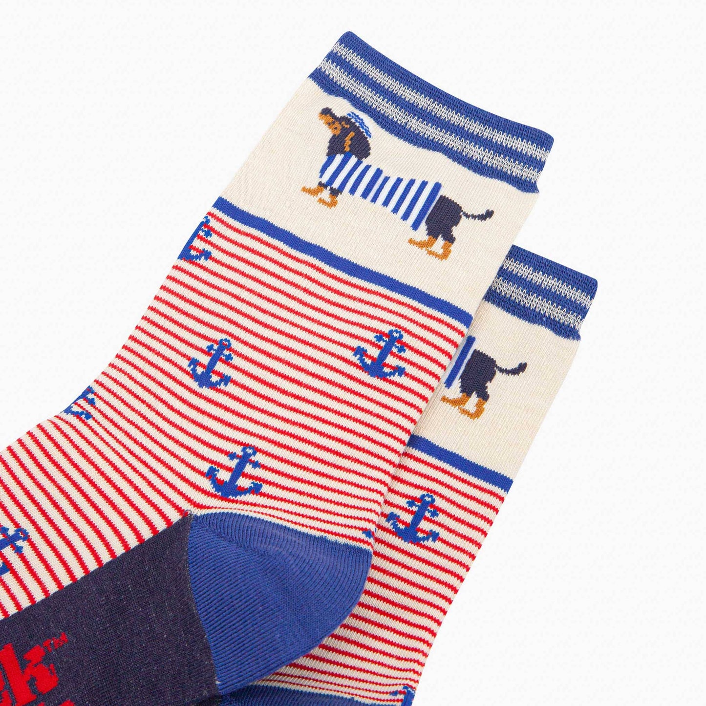 Women's Bamboo Socks - Cream Sausage Dog Sailor Stripe