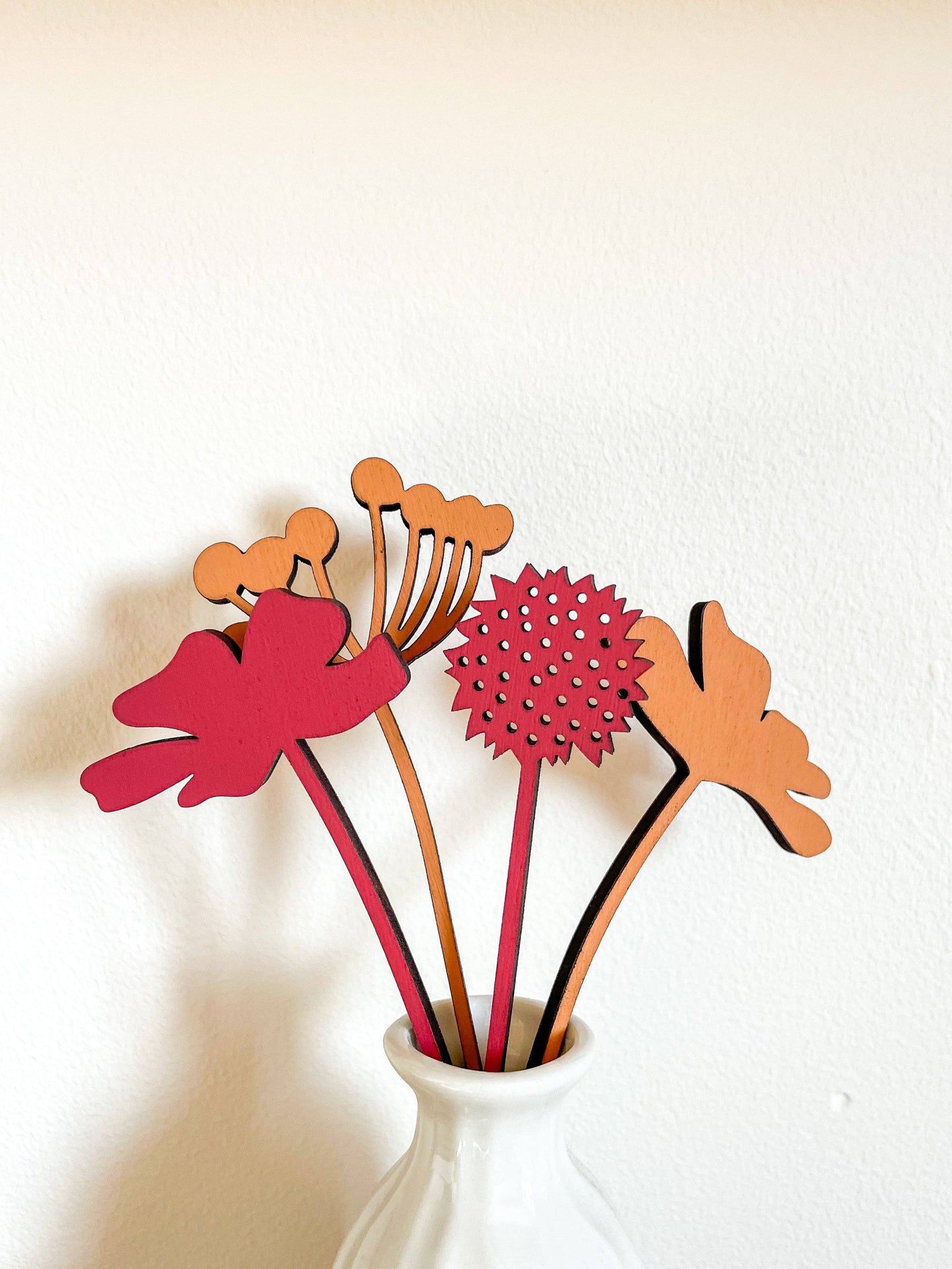 Mini Wooden Wildflowers Set With Vase - Red