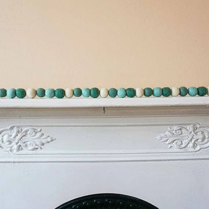 Hand Felted Ball Garland - Greens