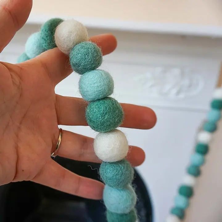 Hand Felted Ball Garland - Greens