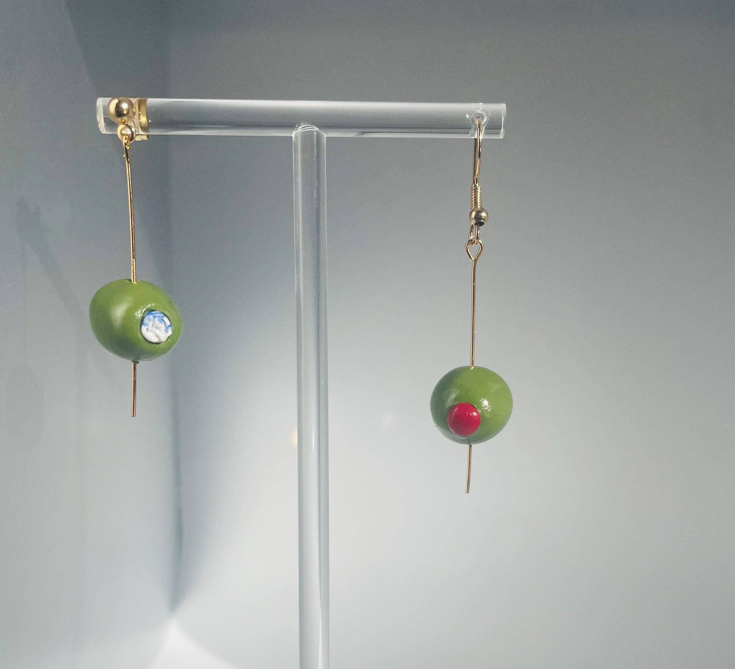 Speared Pimento Olive Earrings