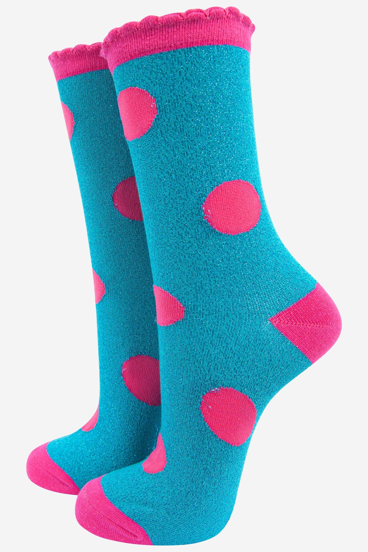 Women's Cotton Glitter Socks Large Polka Dot Spots