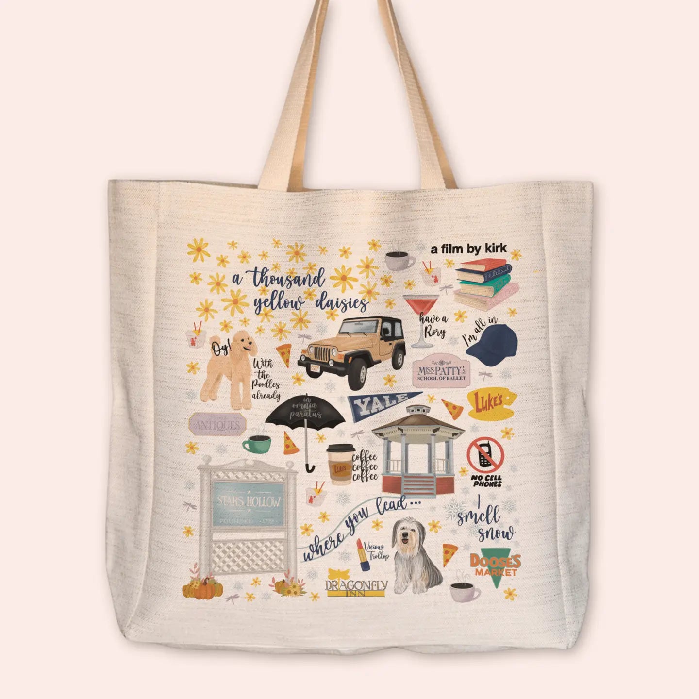 Coffee, Books & Small Towns Large Linen Tote Bag