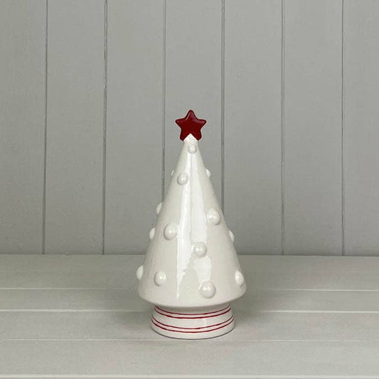 Ceramic Christmas Tree With Red Stripes and a Star - 22 Cm