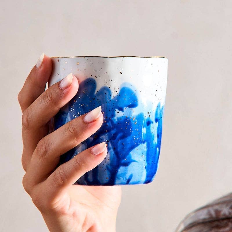 Marine Splash Mug White/Blue/Gold, Porcelain, 8.4 x 8.9 cm